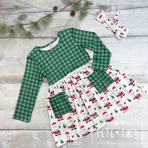 Little girls Pete and Lucy Christmas dress plaid hello Santa limited print